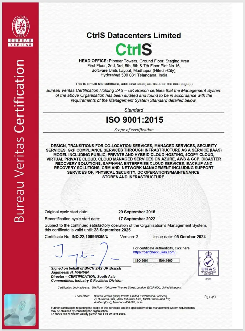 CTRLS ISO 9001 Certificate