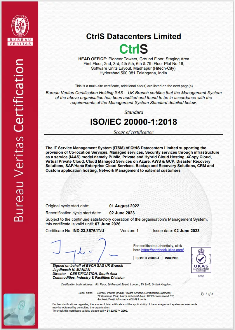 ISO 20000-1-2018 CtrlS Datacenters Limited