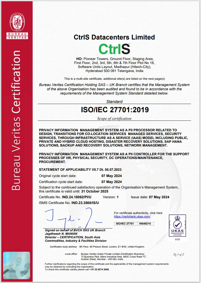 ISO 27701 CTRLS DATACENTERS LTD